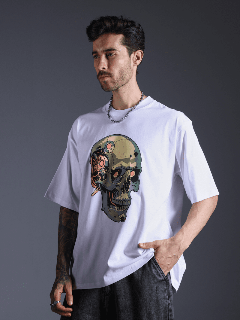 1 Robo Skull Printed Oversized T-Shirt.